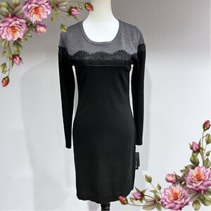 Scoop neck long sleeve sweater dress‎ with lace details